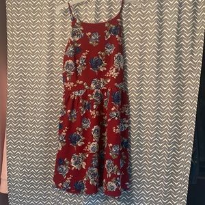 Red Floral Halter Neck Dress